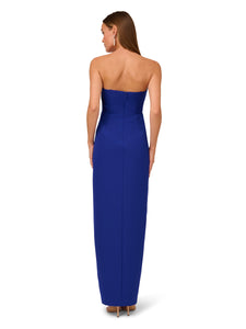 Liv Foster Stretch Crepe Strapless Long Column Gown With Cutout In Royal Sapphire