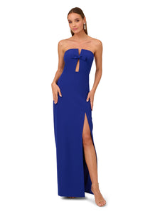 Liv Foster Stretch Crepe Strapless Long Column Gown With Cutout In Royal Sapphire