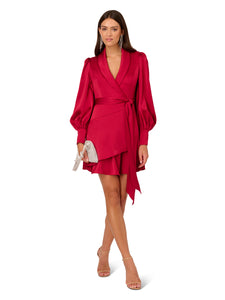 Liv Foster Long Sleeve Collared Wrap Dress With Self Tie Waist In Matador Red