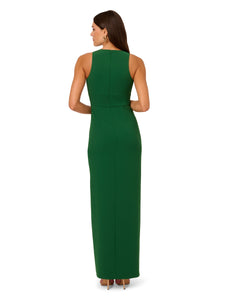 Liv Foster Crepe Column Gown With Plunging V Neck In Basil