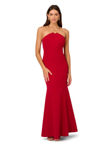 Liv Foster Crepe Mermaid Gown With Metal Collar In Matador Red