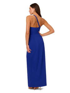 Liv Foster One Shoulder Asymmetrical Gown With Split Skirt In Royal Sapphire