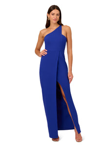 Liv Foster One Shoulder Asymmetrical Gown With Split Skirt In Royal Sapphire