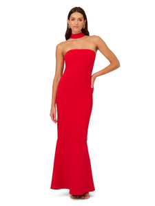 Liv Foster Strapless Mermaid Gown With Choker Collar In Red