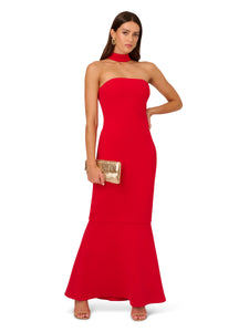 Liv Foster Strapless Mermaid Gown With Choker Collar In Red