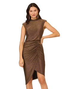 Liv Foster Liv Foster Metallic Knit Asymmetrical Dress With Cap Sleeves In Black Gold