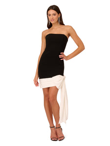Liv Foster Strapless Dress With Contrasting Bow Hem In Black Ivory