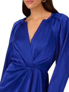 Liv Foster Surplice Cocktail Dress With Puff Long Sleeves In Royal Sapphire