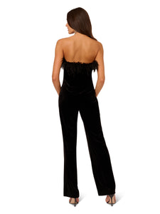 Liv Foster Strapless Wide Leg Jumpsuit With Feather Accents In Black
