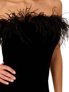 Liv Foster Strapless Wide Leg Jumpsuit With Feather Accents In Black