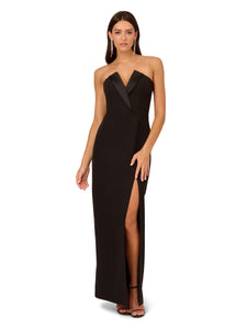 Liv Foster Strapless Column Gown With Tuxedo Accents In Black