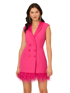 Liv Foster Liv Foster Stretch Crepe Sleeveless Blazer Dress With Feather Trim In Hot Pink