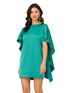 Liv Foster Liv Foster Stretch Satin Mini Cape Dress With Open Back In Teal Green