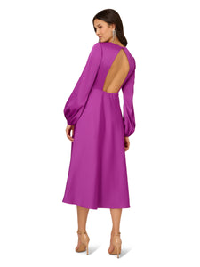 Liv Foster Liv Foster Stretch Satin Cutout Midi Dress With Bishop Sleeves In Wild Orchid