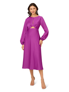 Liv Foster Liv Foster Stretch Satin Cutout Midi Dress With Bishop Sleeves In Wild Orchid
