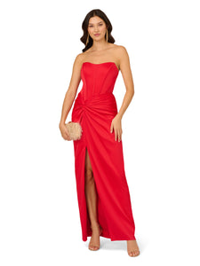 Liv Foster Liv Foster Satin Strapless Gown With Draped Details In Chateau Red