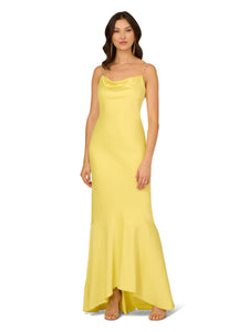 Liv Foster Liv Foster Stretch Satin High Low Gown In Sun