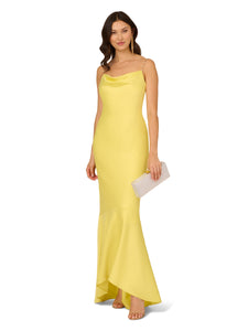 Liv Foster Liv Foster Stretch Satin High Low Gown In Sun