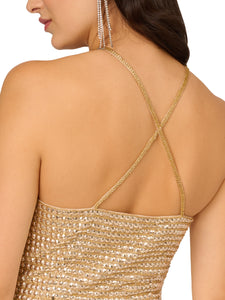 Liv Foster Liv Foster Sequin Beaded Halter Dress In Light Gold