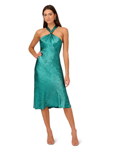 Liv Foster Metallic Knit Halter Dress With Knotted Back In Jade