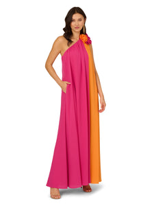 Liv Foster Liv Foster Colorblock One Shoulder Gown In Orange Pink
