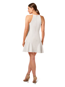 Liv Foster Stretch Crepe Halter Short A-Line Cocktail Dress With Cutouts In Ivory
