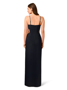 Liv Foster Stretch Crepe Long Column Gown With Cutouts In Black