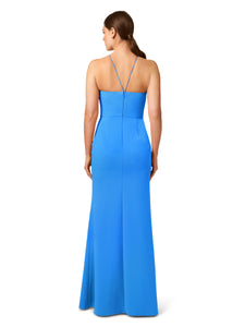 Liv Foster Stretch Twill Halter Long Mermaid Gown In Imperial Blue