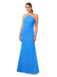 Liv Foster Stretch Twill Halter Long Mermaid Gown In Imperial Blue